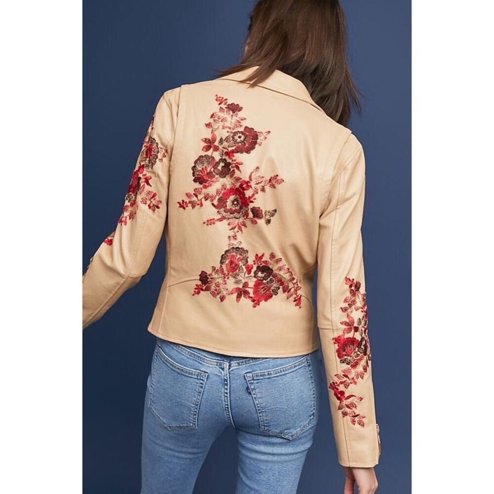 Blank NYC Floral Embroidered Moto Jacket Tan Beige Small - Picture 2 of 10